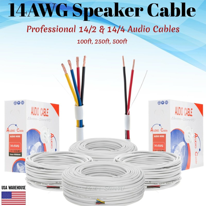In Wall Audio Speaker Wire 14/2 14/4 14AWG Conductor Cable 100ft 250ft 500ft Lot