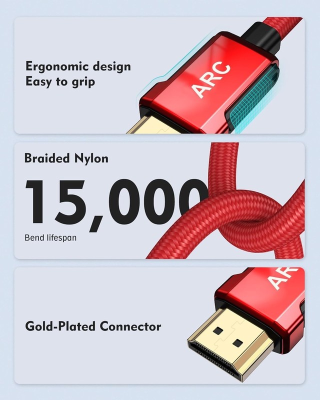 Silkland 4K HDMI ARC Cable for Soundbar, 60Hz 2.0 6.6 Feet, Red gallery