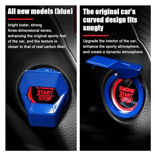 Car Engine Start/Stop Button Cover, Zinc Alloy Car Push Button Start Cover Blue gallery