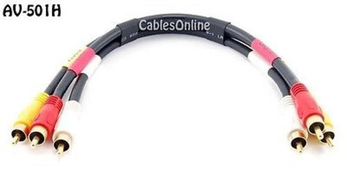 1.5ft. Short 3-RCA Composite RCA Audio Video Cable, Gold Plated, AV-501H