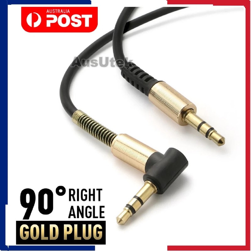 AUX Audio Cable 3.5mm Spiral Coil Gold 1M Cord Male to Male Stereo Jack For Car