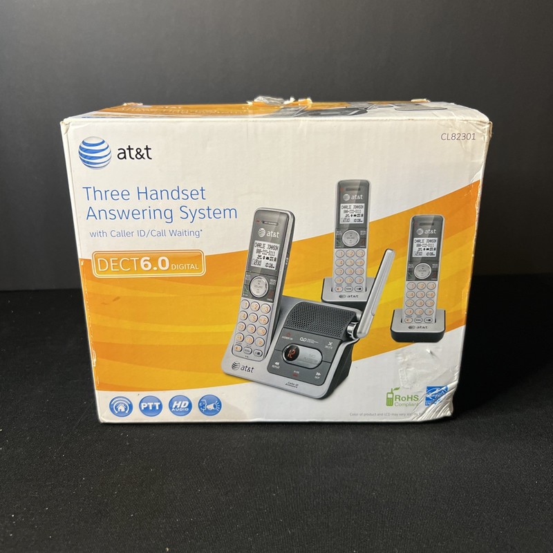 AT&T CL82301 DECT 6.0 Cordless Phone System w/ Answering Machine 3 Handsets OB