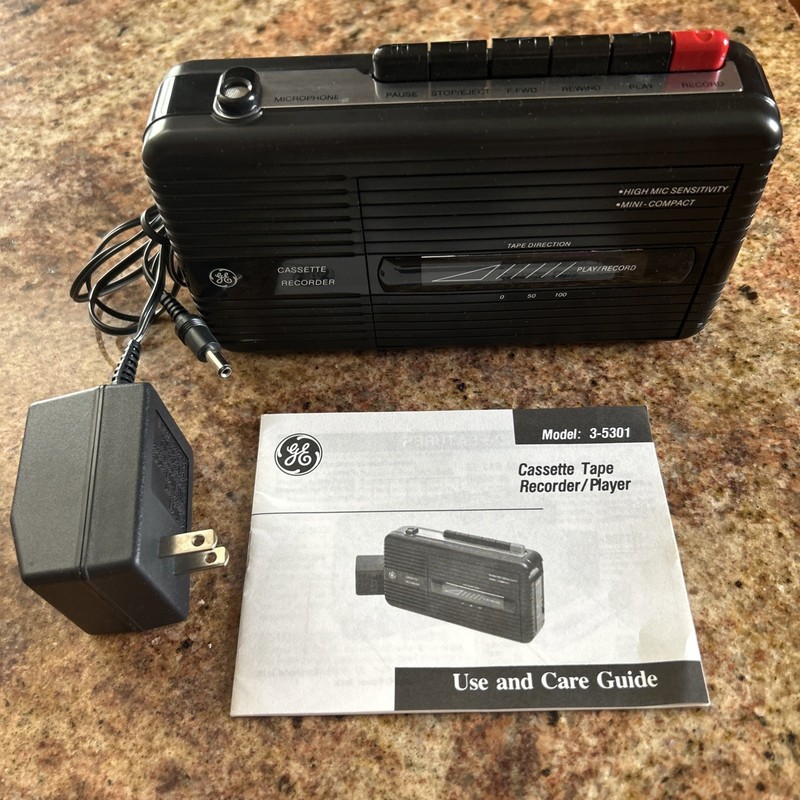 GE General Electric 3-5301S Compact Cassette Tape Recorder with Use/Care Guide