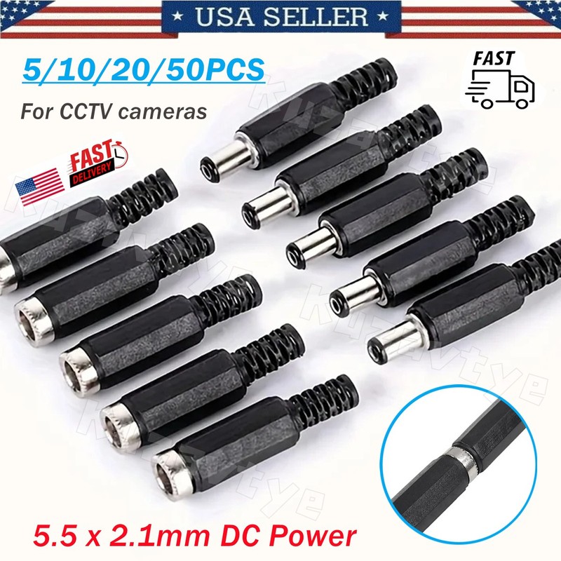 5/50Pcs 5.5x2.1mm DC Male Plug Female Socket Power Supply Ends Solder Connectors