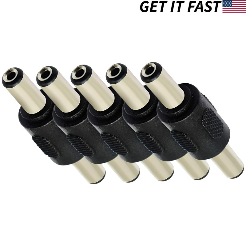 5-pack DC Barrel Jack Coupler M/M 5.5mm x 2.1mm Power Plug Male to Male