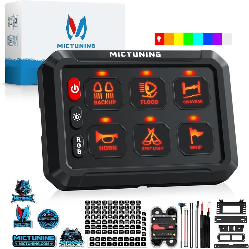 RGB 6/8/12 Gang Switch Panel, LED Light Auxiliary Momentary Strobe Pulsed Switch