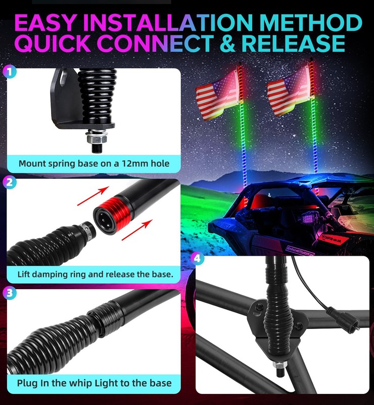2/3/4/5/6FT COB LED Whip Lights RGB Chasing Spiral Antenna for Can-Am ATV UTV gallery