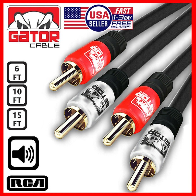 2-RCA to 2-RCA Cable Male Stereo Audio Patch Coaxial Cord L/R Gold Plated Plug