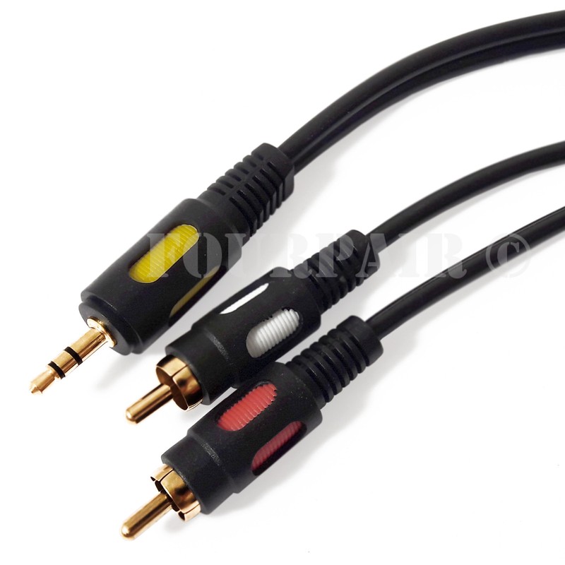 10ft Premium (1/8″) 3.5mm AUX Stereo to 2 RCA Male Audio Y Cable Cord Headphones