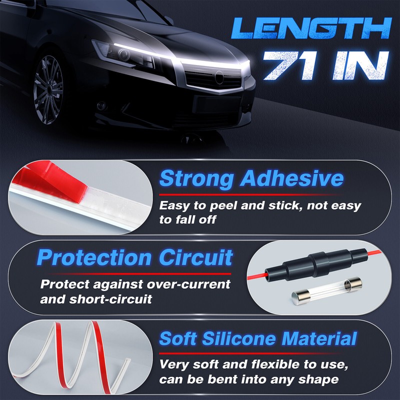 Car LED Hood Light 71" Inch Dynamic Daytime Running Light Strip DRL White Light gallery