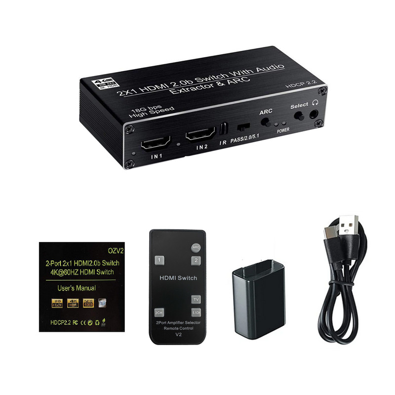 2×1 HDMI Switch Audio Extractor With R/L+Toslink SPDIF+COAXIAL Audio Out Adapter