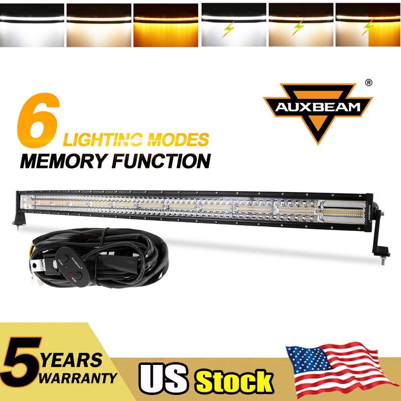 AUXBEAM 50″Inch Curved LED Work Light Bar Amber & White Offroad Driving Fog Lamp