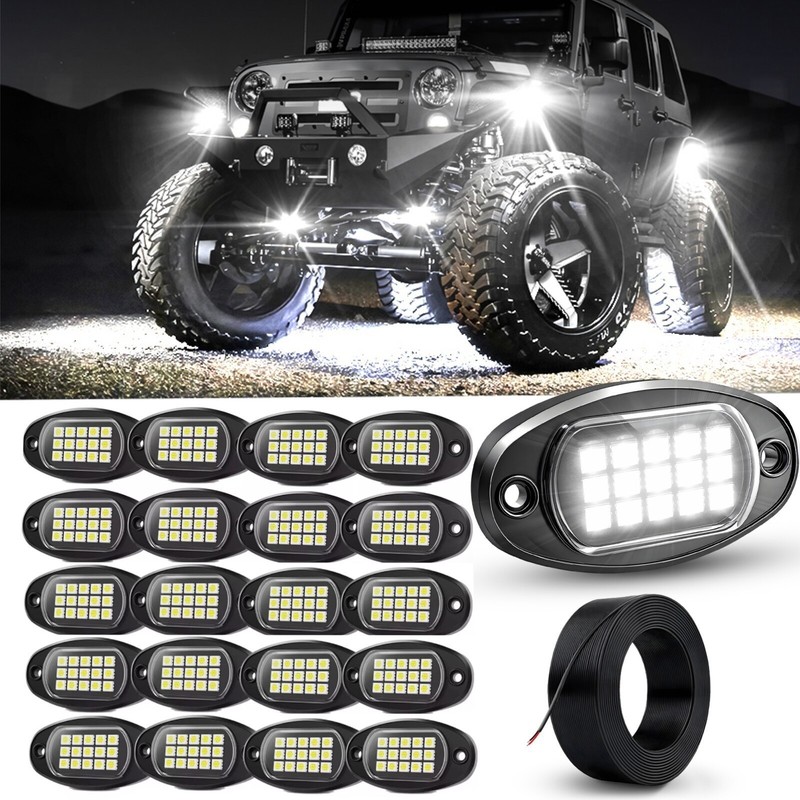 20 Pods White Rock Light Kit - 6500K Super Bright Pure White LED Underglow gallery