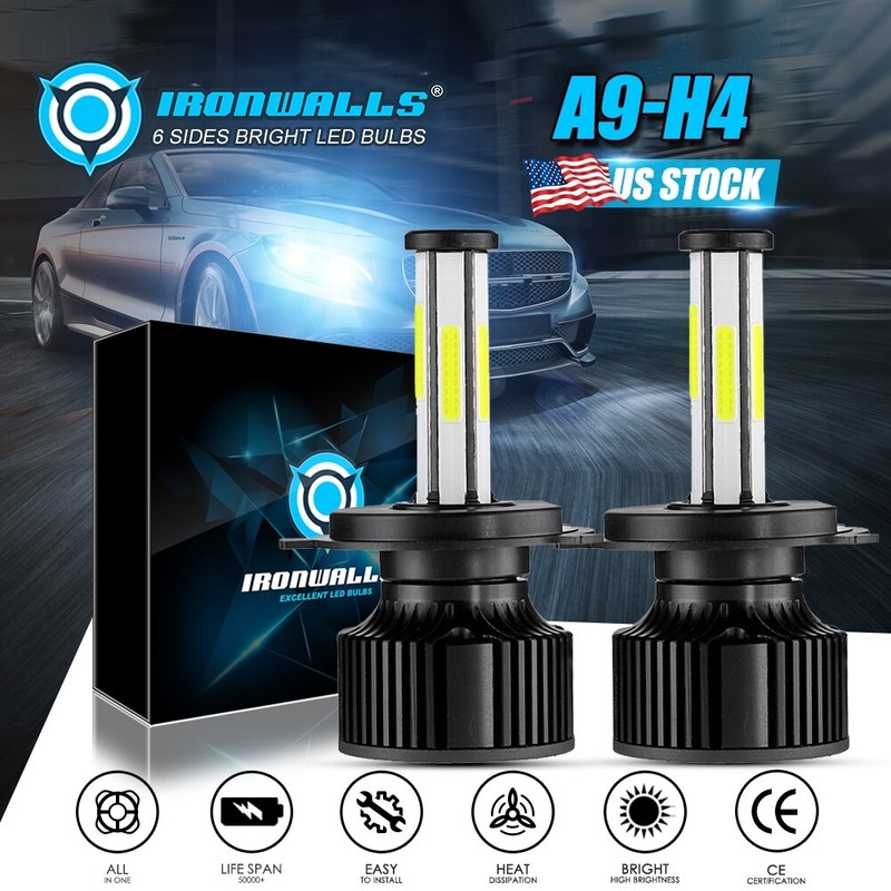 LED Headlight H4 HB2 9003 6-sides LED Bulbs Lights High Low Beam 420000LM 6000K