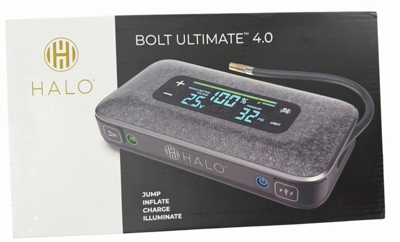 HALO Bolt Ultimate 4.0 Jump Starter Air Compressor USB Power Bank LED – Black