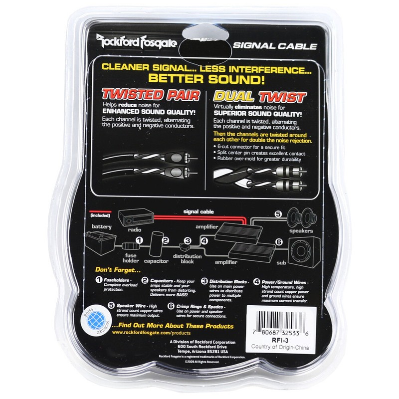 Rockford Fosgate RFI-3 3 ft. 2-Channel Twisted RCA Interconnect Cable RFI3 NEW gallery