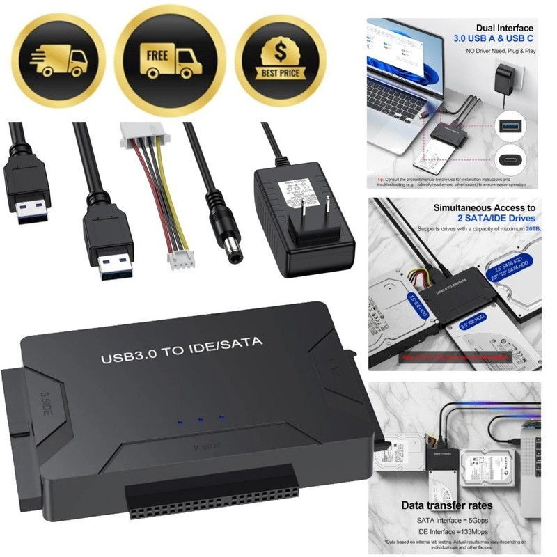 External Hard Drive Reader Recovery Converter Universal 2.5″ 3.5″ HDD/SSD CD NEW