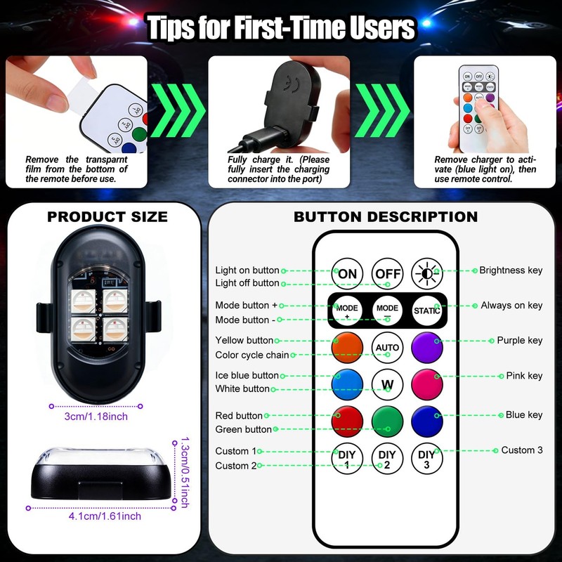 Upgraded Wireless LED Lights for Car, Rechargeable Interior Car Lights with 8 Co gallery