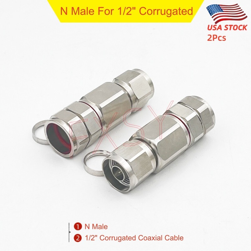 2Pcs N Male Connector Clamp For 1/2″ Corrugated Coaxial Cable ANDREW LDF4-50A