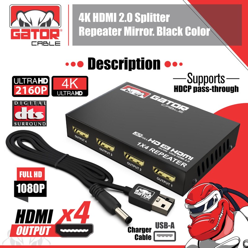 4K HDMI 2.0 Cable Repeater Mirror Splitter Amplifier HUB Box 3D 1 In 4 Out 1x4 gallery