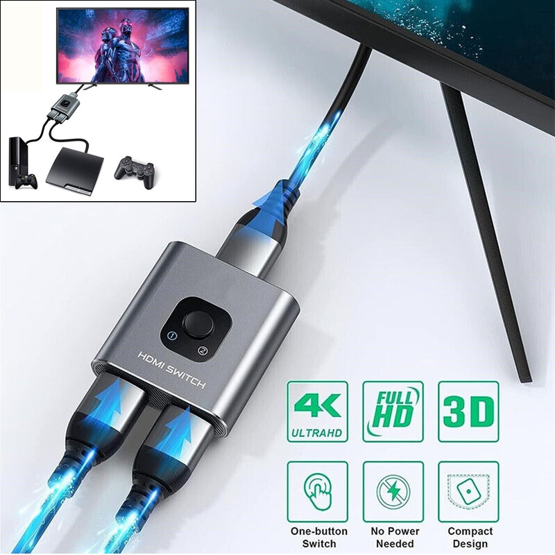HUB 2 in 1 out & 1 in 2 out Bi-Directional 4K HDMI 2.0 Cable Switcher Splitter