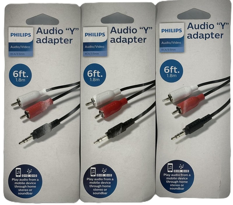 Philips 3-Pack of 6ft Y-Adapter Audio Cable 3.5MM – Red/White Connections