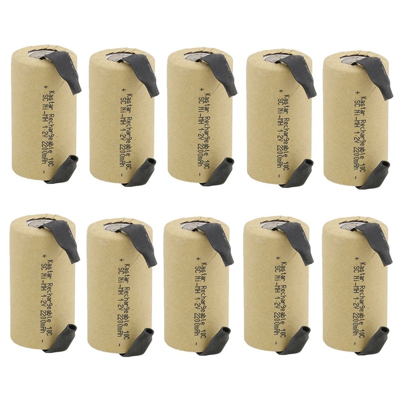 Kastar 10 Packs Sub C 2200mAh NiCD Flat Top Rechargeable Battery (With Tabs)