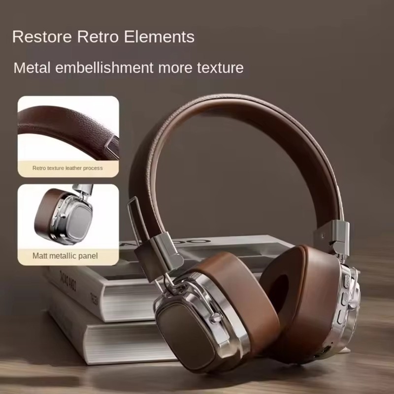 Retro Stereo Gaming Wireless Bluetooth 5.3 Foldable Over Ear Leather Headphones gallery