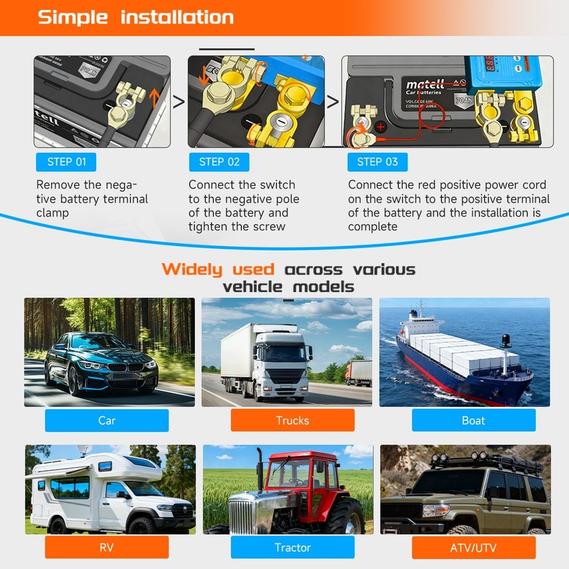 12/24V 240A Remote Battery Disconnect Kill Switch Anti Theft RV ATV Boat & LED gallery