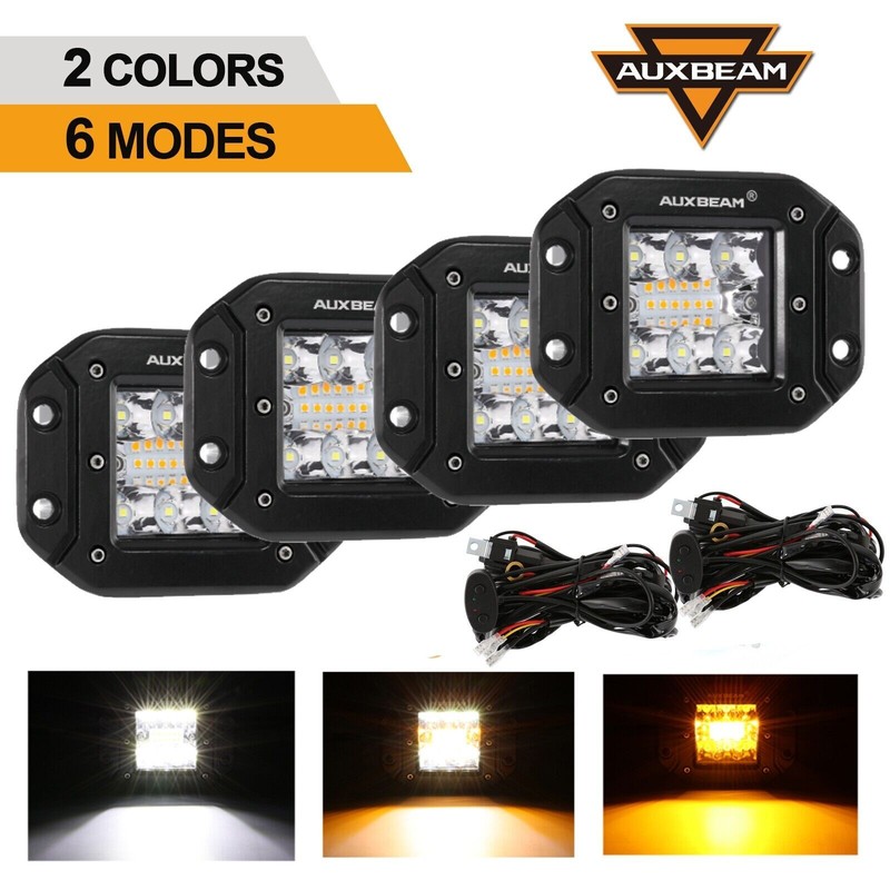 Auxbeam 5» Flush Mount LED Pod Amber White Strobe LED Cube Fog Driving Lights