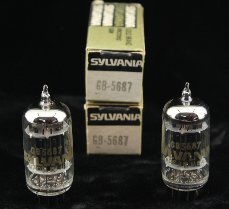 Sylvania GB 5687 Gold Brand Black Plates Matched Pair 0 Getter NOS Tubes USA