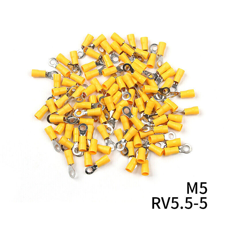 M5 M6 M8 M10 Yellow Ring Terminal Vinyl 12-10 AWG Car Audio Crimp Wire Connector