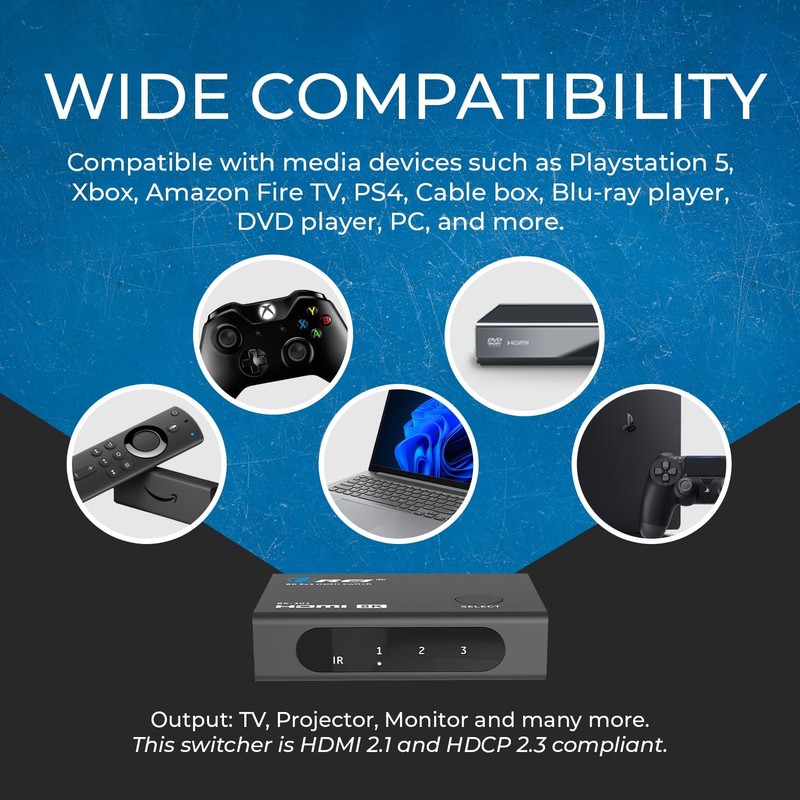 OREI HDMI Switcher with 4K@120Hz 4:4:4 / 8K@60Hz 4:2:0 - HDR10+, VRR, ALLM, QFT gallery