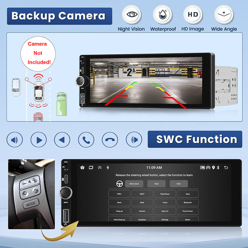 Single Din Car Stereo Wireless Apple CarPlay GPS 6.9 touchscreen Bluetooth Radio gallery