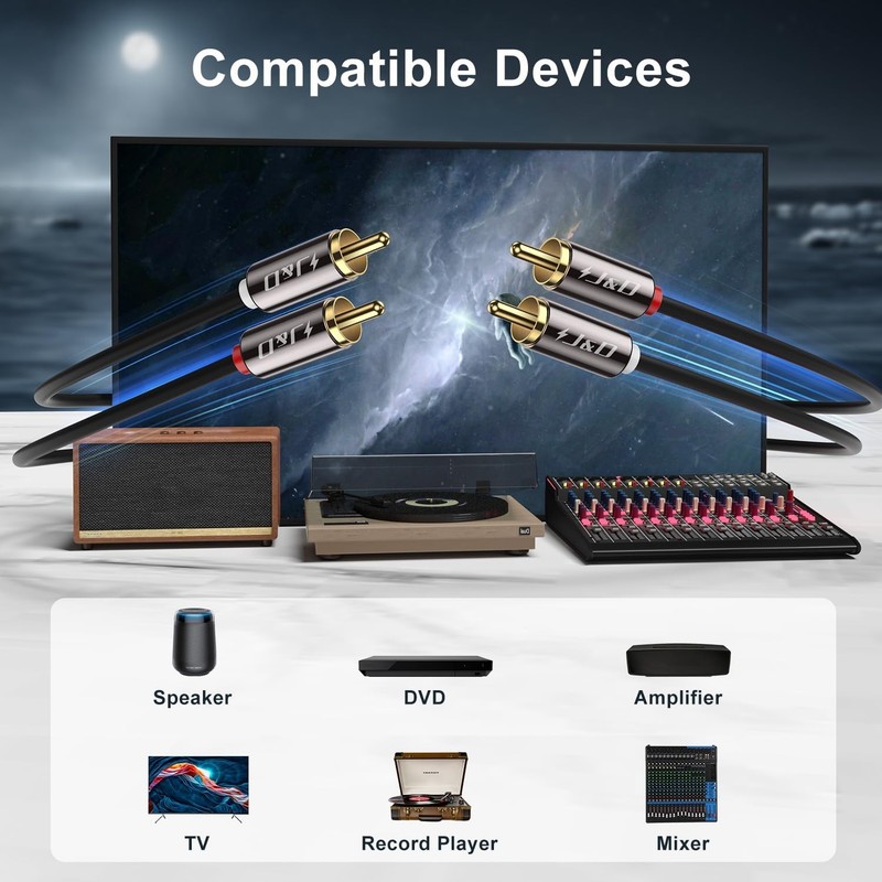 3ft Gold-Plated RCA Male to Male Audio Cable - Tangle-Free Stereo Performance gallery
