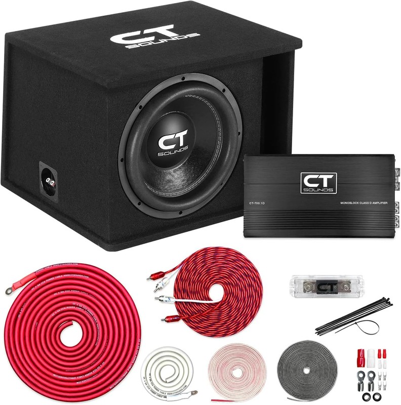 CT Sounds Single 12" 1300W Complete Bass Package with Loaded Subwoofer Box and A
