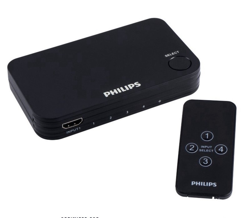 Philips 4 Port 2.2 HDMI Switch with Remote – Black: AV Switcher, HDMI Extender