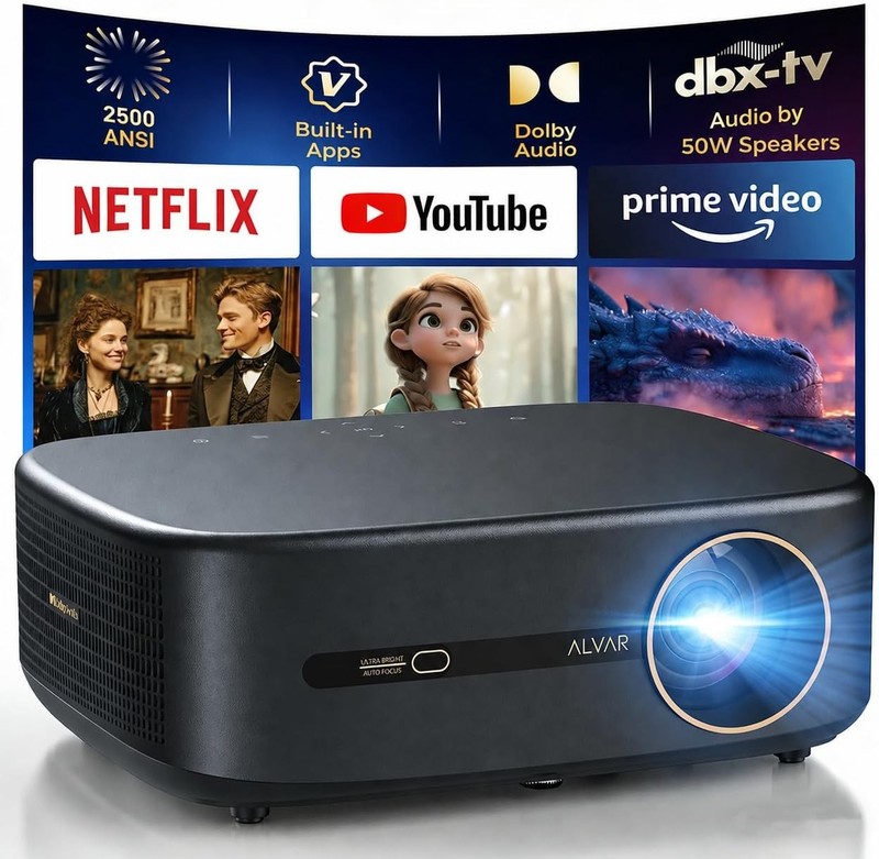 4K Support Projector WiFi6 Bluetooth NetfIix DoIby Auto Focus 1080p Home Theater