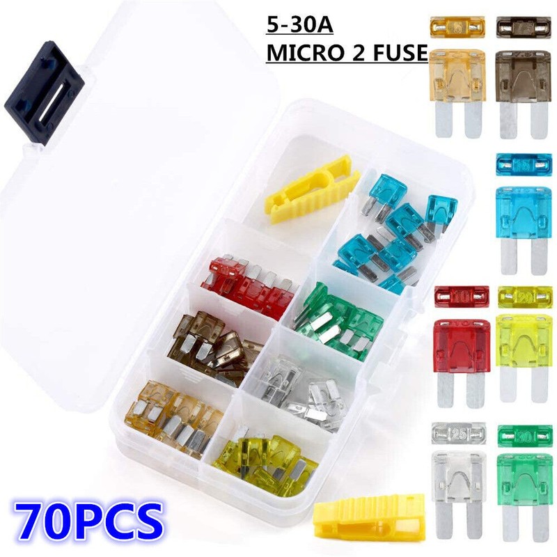70Pcs Micro 2 Blade 5/7.5/10/15/20/25/30Amp ATR APT Fuses Assortment Kit