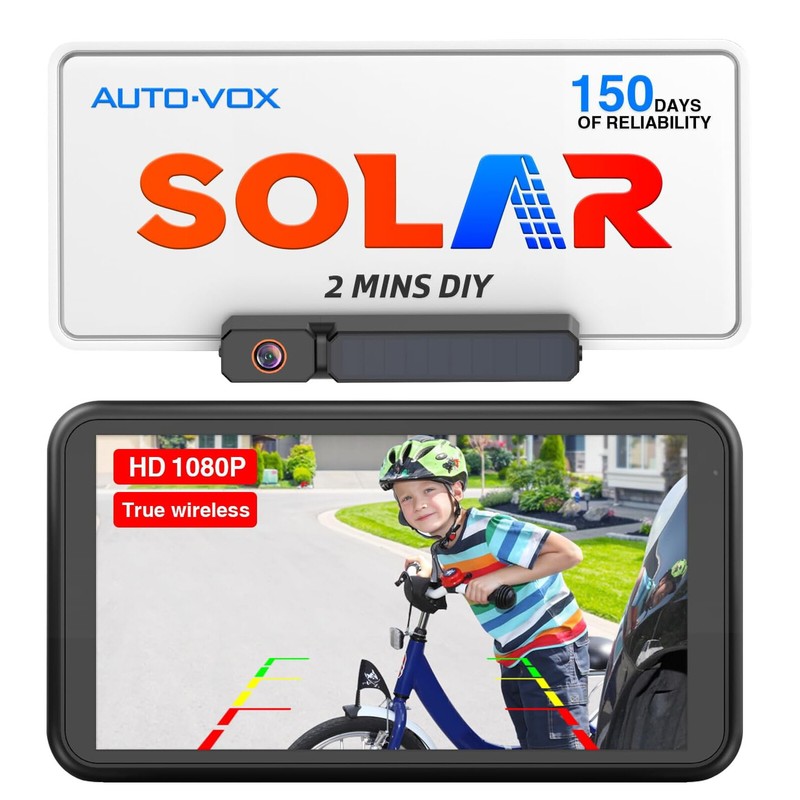 AUTO-VOX Solar Wireless Backup Rear View Camera +5″ 1080P Dual Split Monitor Kit