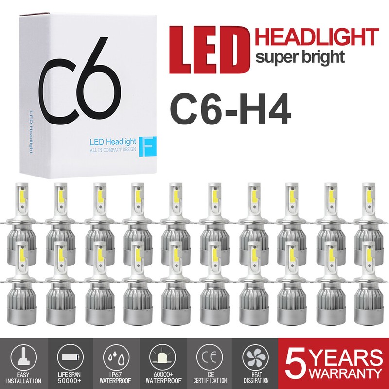 20PCS H4 9003 HB2 Super Bright LED Headlight Kit High Low Beam Bulb White 6000K