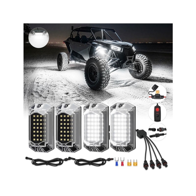 4Pods Full Angle All Pure White LED Rock Lights Full Kit Plug and Play & Pre …