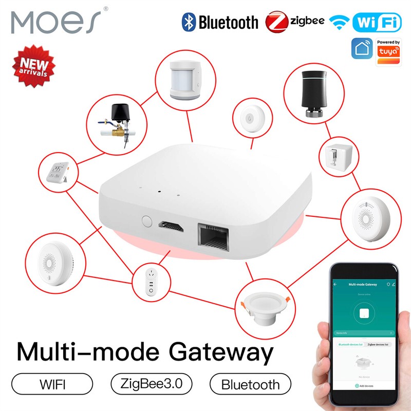 MOES Tuya Multi-Mode Smart Gateway Hub WiFi ZigBee Bluetooth Mesh Home Bridge