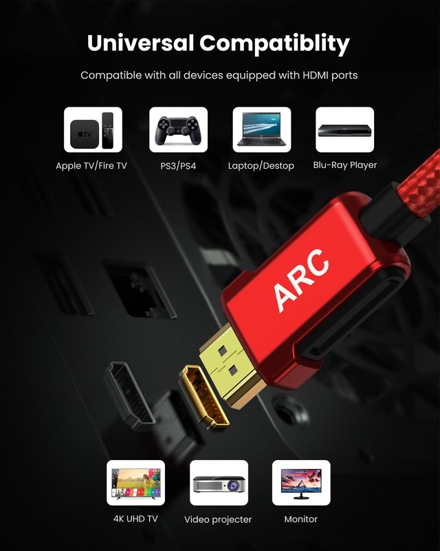4K HDMI ARC Cable 6.6ft 18gbps HDCP 2.2 Hdr Red for LG Vizio Bose Soundbar gallery