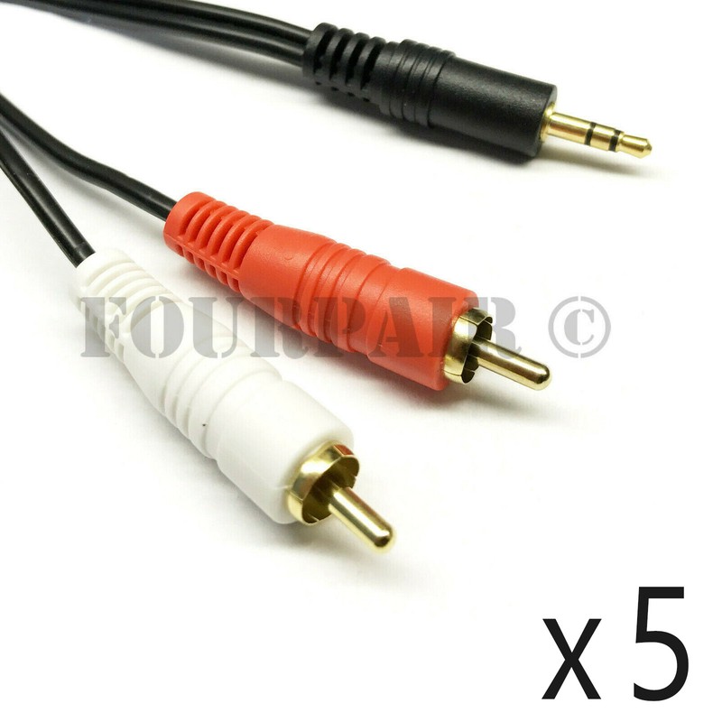 5 Pack Lot – 1.5ft (1/8″) 3.5mm AUX Stereo to 2 RCA Male Audio Y Cable MP3 iPod