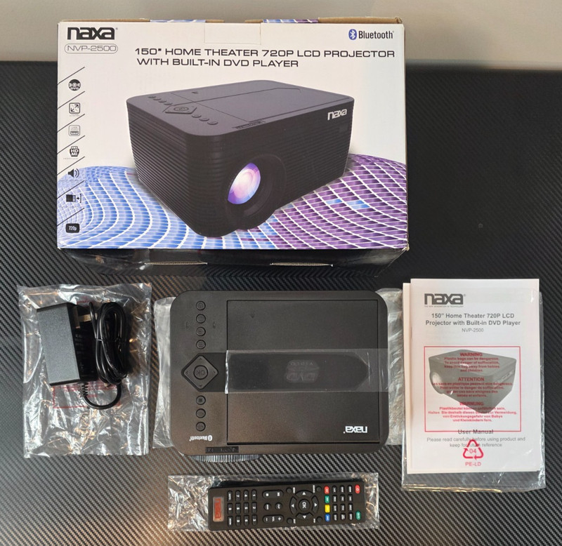 Naxa NVP-2500, 150″ Home Theater 720p LCD Projector with Built-in DVD Player & B