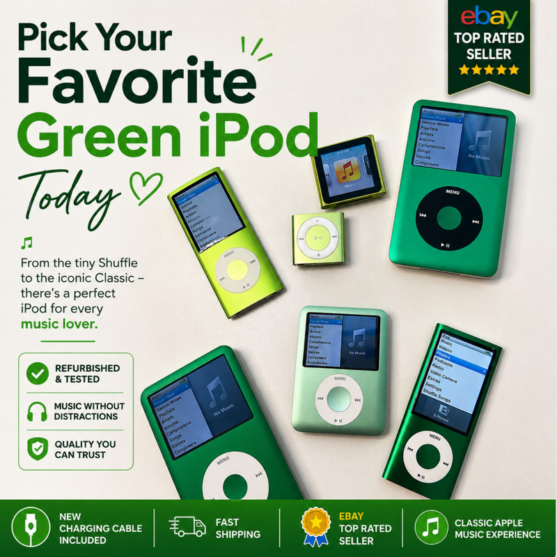 Apple iPods All Models All Green (Pick model and capacity) + 1 YR Warranty
