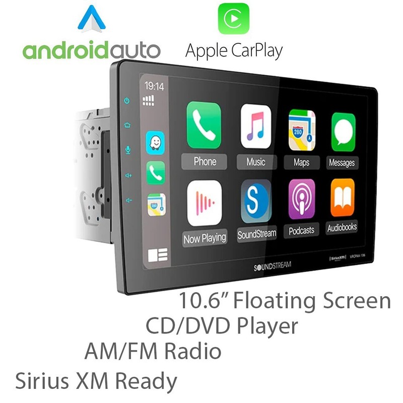 VRCPAA-106 10.6″ Floating Touchscreen CD/DVD AM/FM Bluetooth CarPlay Car Stereo