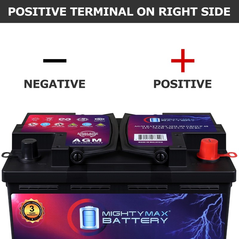 Mighty Max Battery MM-H6 BCI Group 48 12V 70 AH 120RC, 760 CCA AGM Car battery gallery