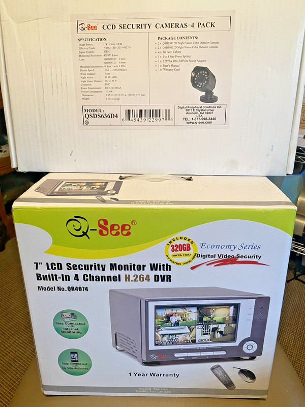 CCD SECURITY CAMERAS 4-7″ SECURITY MONITOR W/4 CHANNEL H.264 DVR QR4074-NIB